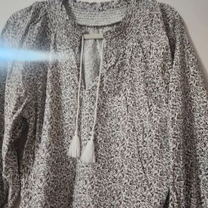 Floral Patterned Blouse with Tassels